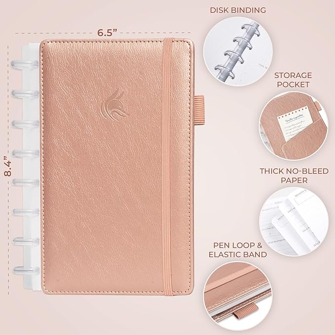 Clever Fox Disc-Bound Weekly Planner – Undated Monthly Notebook with Habit Tracker, Productivity Journal – Life, Work & Goal Organizer, 6.5 x 8.4" (Rose Gold)