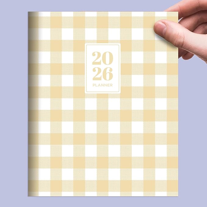 TF Publishing 2026 Gingham Wheat Medium Monthly Planner - 2 Page Spreads with Extra Large Calendar Grids and Planning Prompts - 12 Month Planner for School and Work - 6.5in x 8in