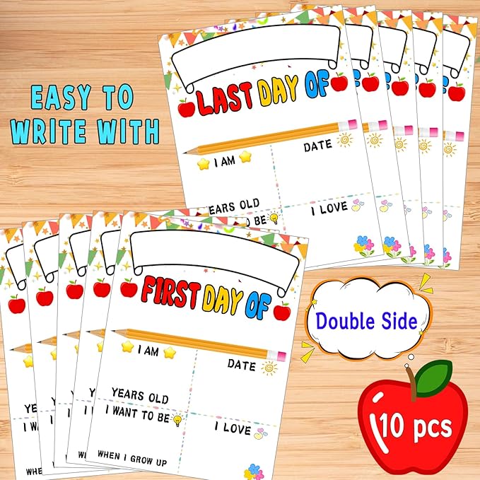 10 Pack First & Last Day of School Board - First Day of School Sign - 1st Day of Kindergarten Preschool Chalkboard Photo Prop, Gifts for Kids Girls Boys - 8 X 11