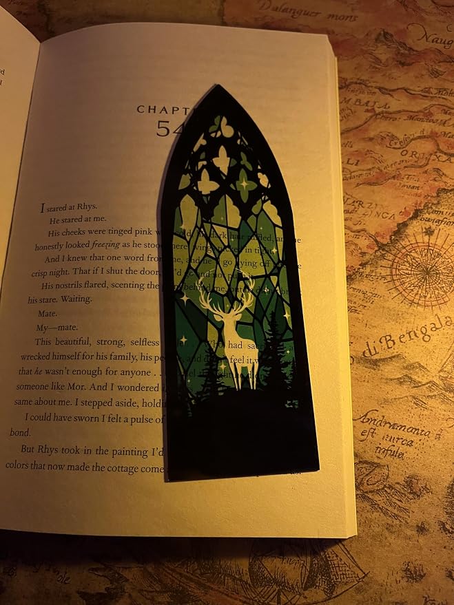VEILUNE Stained Glass Style Acrylic Bookmarks Set of 2 Fantasy Inspired Transparent Bookmarks Featuring Stag of the Spring Court and Twilight Court Designs