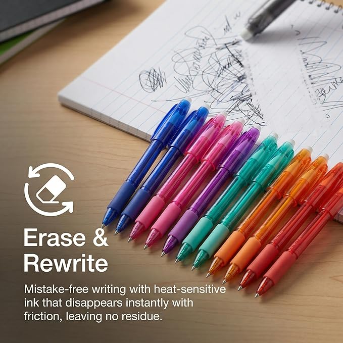 Volcanics Erasable Gel Pens with Caps, Colored Gel Ink Pens 0.7mm Medium Point Fine Tip, 6 Assorted Vibrant Colors for Note Taking, Planner, and Office Supplies, 36 Pack