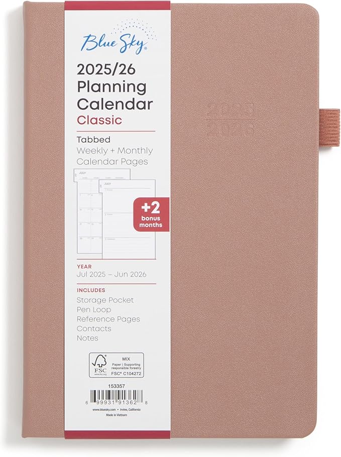 Blue Sky 2025-2026 Weekly and Monthly Academic Year Planner Calendar, July 2025 - June 2026, 5" x 8", Faux Leather Hard Cover, Bookbound, Laminated Tabs, Storage Pocket, Soft Brown
