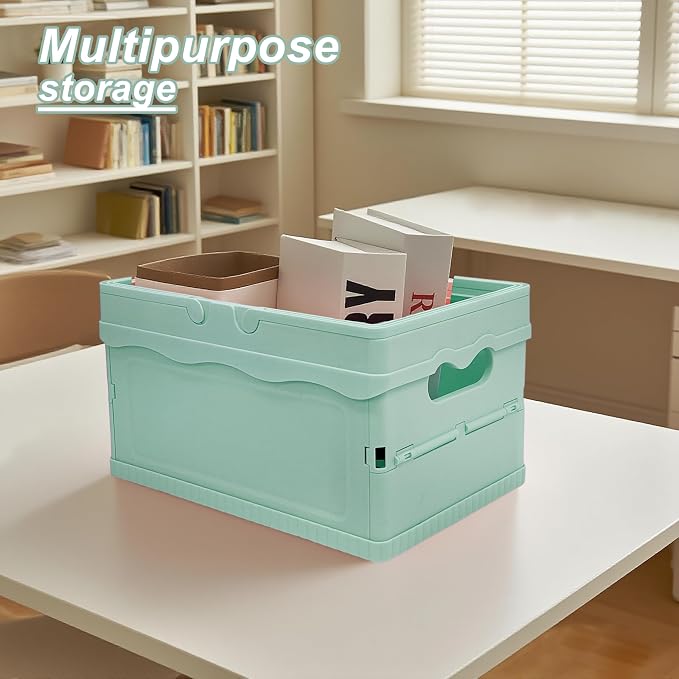 Tixill Small Collapsible Storage Crates, Foldable Plastic Baskets with Lids and Handles for Organizing, Mini Stackable Bins for Home Kitchen Bedroom Bathroom Office (12 * 8 * 7InBlue)