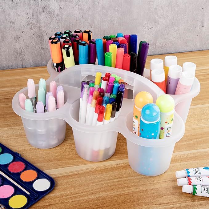 4 Pack Classroom Caddy For School,Kidsroom,Pencil Holder,Plastic Cup Caddy for Drink Delivery (Clear)