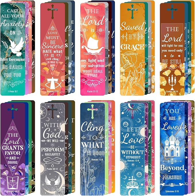 200 Pcs Bible Bookmarks Inspirational Scripture Christian Bookmark Motivational Book Markers Cross Bible Verse Book Marks for Reading Women Men Religious Church Supplies Father's Day Christian Gifts