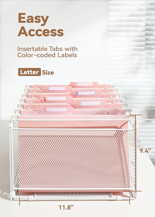 SortRax Plastic High Capacity Hanging File Folders, 4" Expansion for Bulky Documents, Side-Sealed Pocket, Holds Heavy Files, Letter Size, Movable Dividers, Insertable Tabs, 6 Pack, Pink