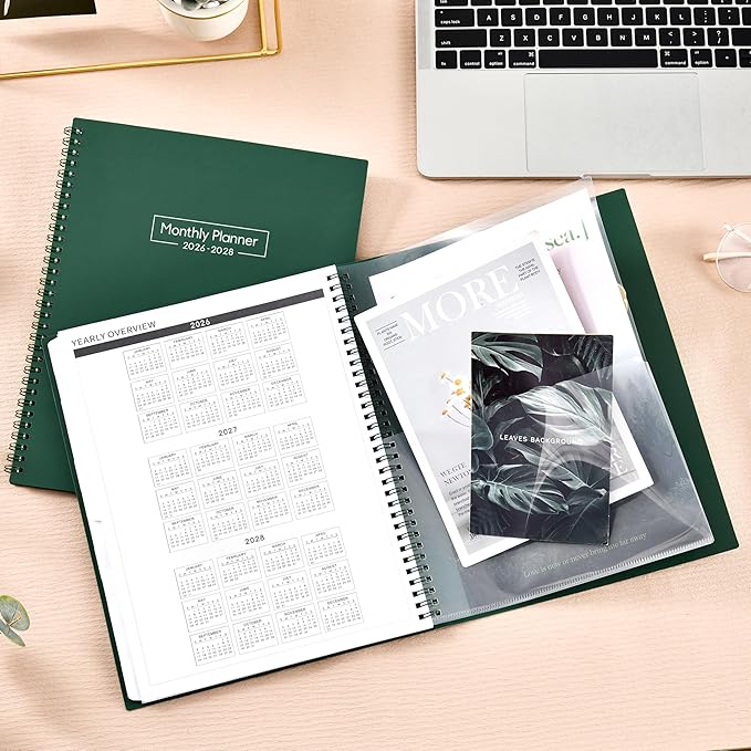 2026-2028 Monthly Planner - 2-Year Monthly Planner from Jul 2026 to Jun 2028, 8.5'' x 11'', 2026-2028 Planners, Inner Pocket, 24 Tabs - Army Green