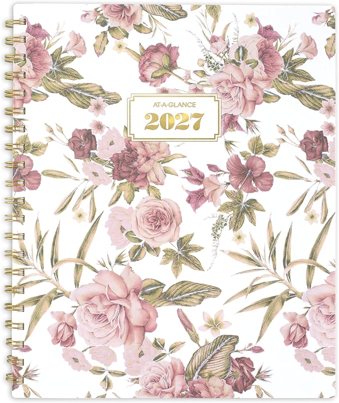 AT-A-GLANCE 2027 Planner, Weekly & Monthly, 13-Month Jan-Jan, 8.5" x 11", Badge, Floral (1842F-905-27)