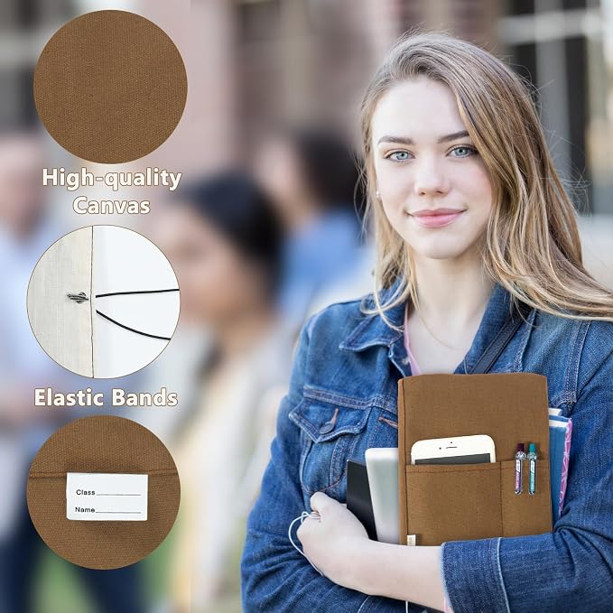 Canvas Book Covers with Adjustable Pockets for Pens, Washable Protector for Paperback & Hardcover Novels, Soft Cover Books, Perfect Gifts for Book Lovers