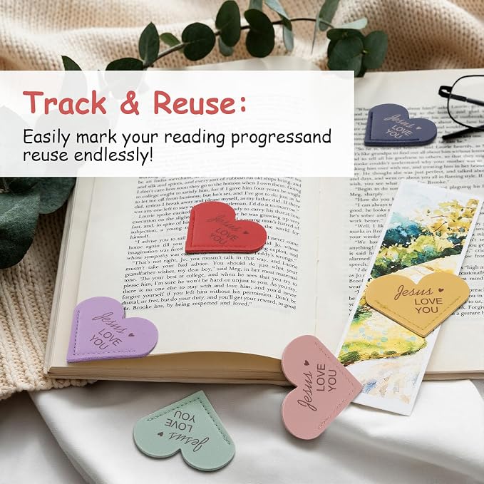 Leather Heart Bookmarks, 6pcs Cute Corner Page Book Marks, Jesus Love You,for Inspirational Religious Gifts Book Accessories (6pcs)