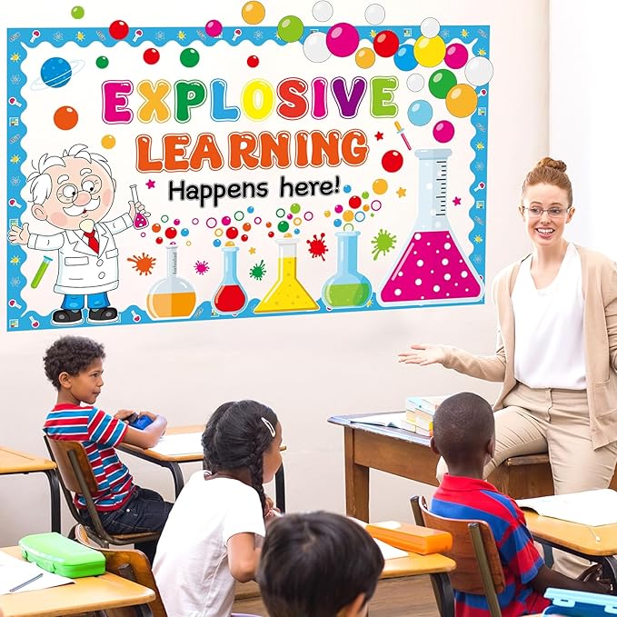 gisgfim Science Bulletin Board Decorations Set Back to School Learning Scientific Paper Cutouts Chemistry Lab Apparatus Bulletin Board Decor for Scientific Theme School Office Home Chalkboard Wall