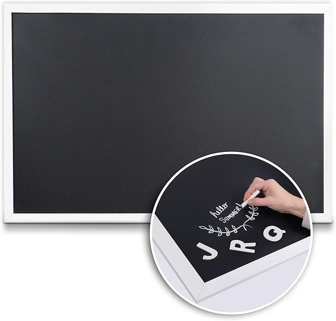 Loddie Doddie Magnetic Chalkboard & Magnet Board - 36 in x 24 in, White Wood Frame - Chalk Calendar for Wall Organization - Magnetic Bulletin Board for Magnet Display - Menu Sign for Kitchen Decor
