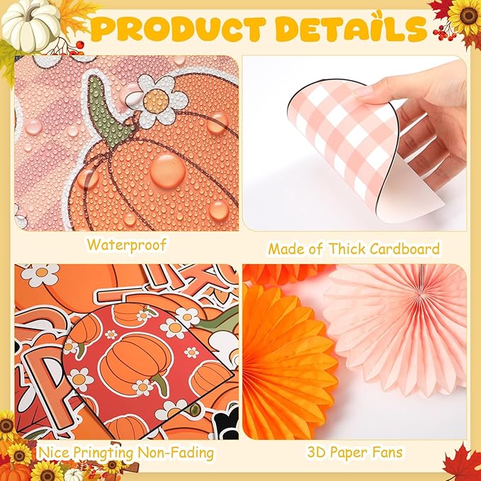 Containlol 71 Pcs Thanksgiving Bulletin Board Classroom Decoration Thanksgiving Fall Bulletin Board Set Autumn Pumpkin DIY Craft Photo 3D Paper Fans Cutouts for Fall School Classroom Home Decor