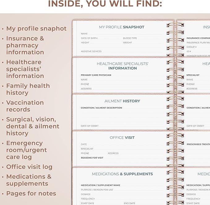 Clever Fox Personal Health Record Keeper – Medical Care Planner – Wellness & Medication Tracker Journal for Patients – Organizer Notebook, Daily Tracking Log Book & Appointment Diary (Rose Gold)