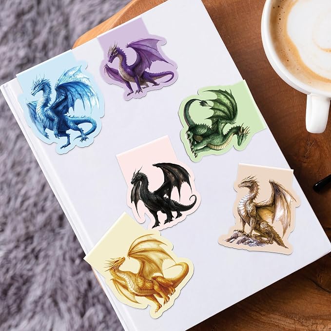 Cool Dragon Magnetic Bookmarks, 8 Pcs Fantasy Power Dragon with Wings Magnet Page Markers Unique Book Clips for Reading, Gifts for Men Book Lovers Students Teachers Office School
