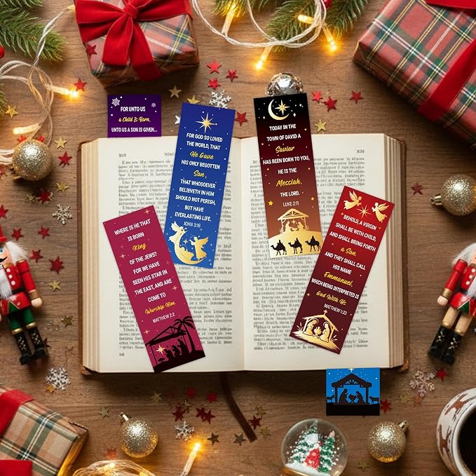 TICIAGA Christmas Nativity Bible Verses Bookmarks - 60PCS Jesus is The Sweetest Gift Christmas Bible Bookmark Bulk for Kids, Religious Prayer Bookmark Xmas Stocking Stuffers for Sunday School Rewards