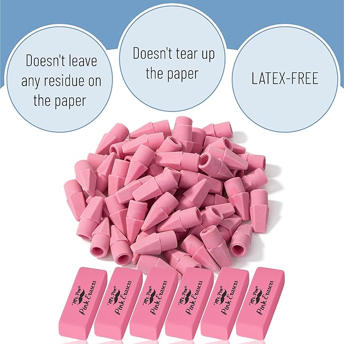 Mr. Pen- School Eraser Combination Set, 66 Pack, Pink, Latex Free Erasers for School, Office, Art Sketching, Homework, Exams, Clean Smudge-Free Correction