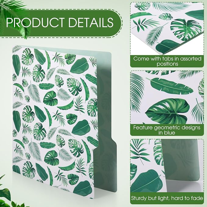 Estune 30 Pcs Decorative File Folders Letter Size Colored Manilla File Folders with 1/3-cut Tabs 11.69 x 9.25 Inches Graphic Laurel Leaf Office Supplies Organizers(Leaf)