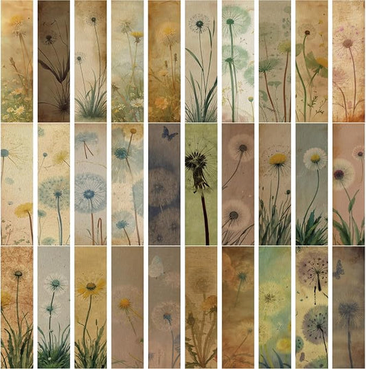 30 Pcs Dandelion Bookmarks for Kids Vintage Natural Theme Plant Bookmark Retro Dandelion Bookmark for School Office Students Teens Book Reading Lovers Classroom Favors