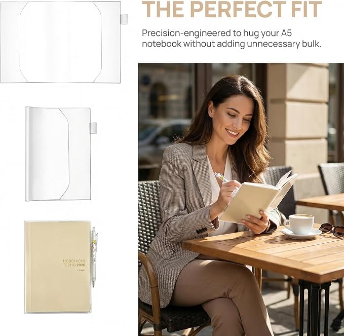 A5 Clear Planner Cover 2 Pack, Compatible with Hobonichi Cousin A5, PVC Notebook Protector with Pen Loop, Fits True A5 Notebooks and Journals