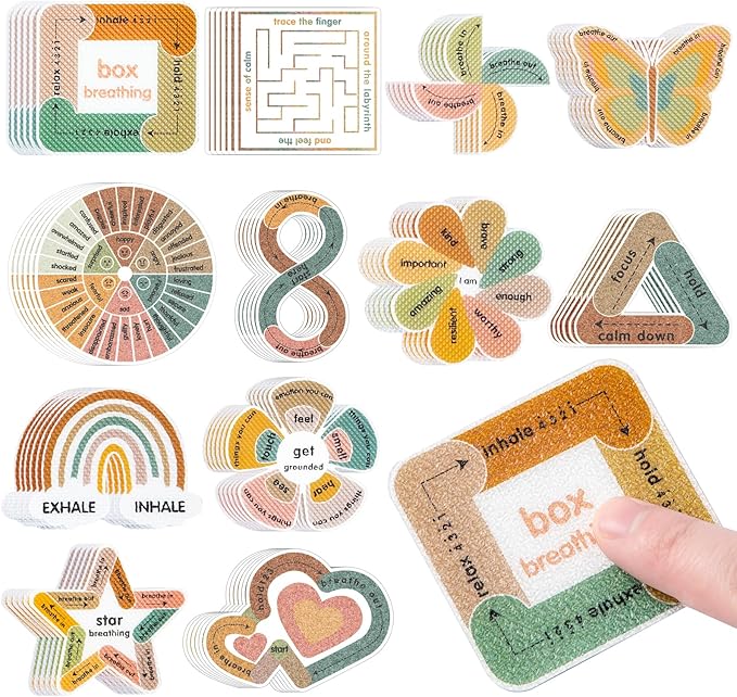 Sensory Strips for Anxiety Calming Stickers, 72Pcs 2 Textured for Mood Calming, Breathing Mindfulness Fidget Sticker for Kids, Anxiety Relief at Office & Classroom Desk