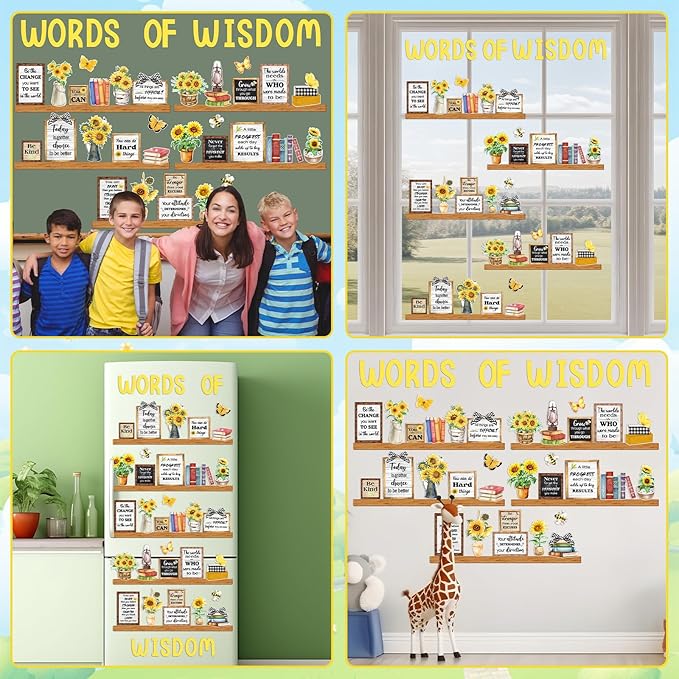 Sunflower Words of Wisdom Bulletin Board Classroom Decoration Spring Sunflower Paper Cutouts Plants Motivational Door Wall Stickers for Classroom Wall Window Educational Learning Activities