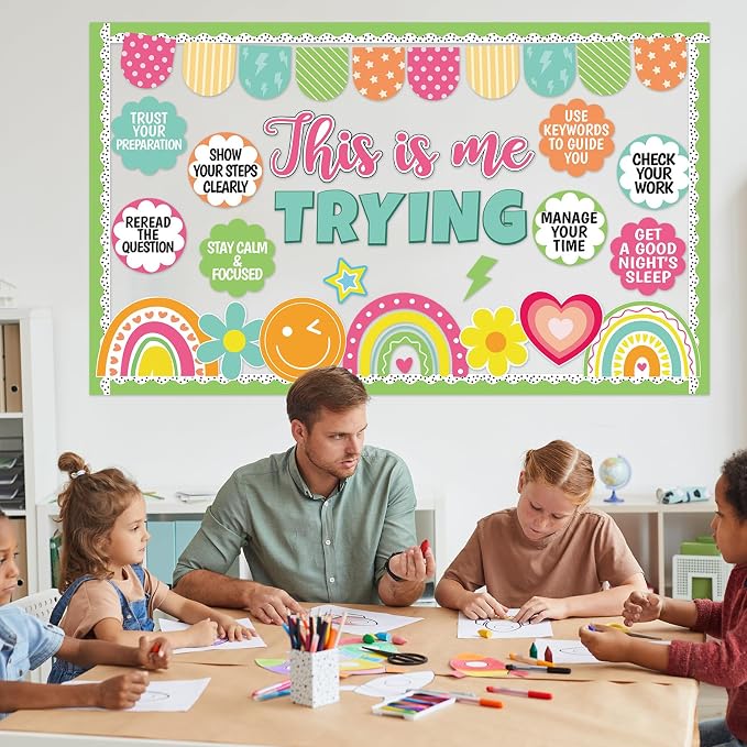 Back to School Bulletin Board Set Inspirational Positive Classroom Decoration This is Me Trying Bulletin Board Motivational Mental Health Paper Cutout for First Day of School Home Wall Decor