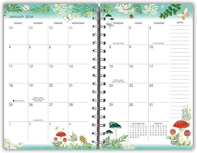 2026 Weekly & Monthly Planner, 12-Month Engagement Calendar: 2026: Mushroom Garden