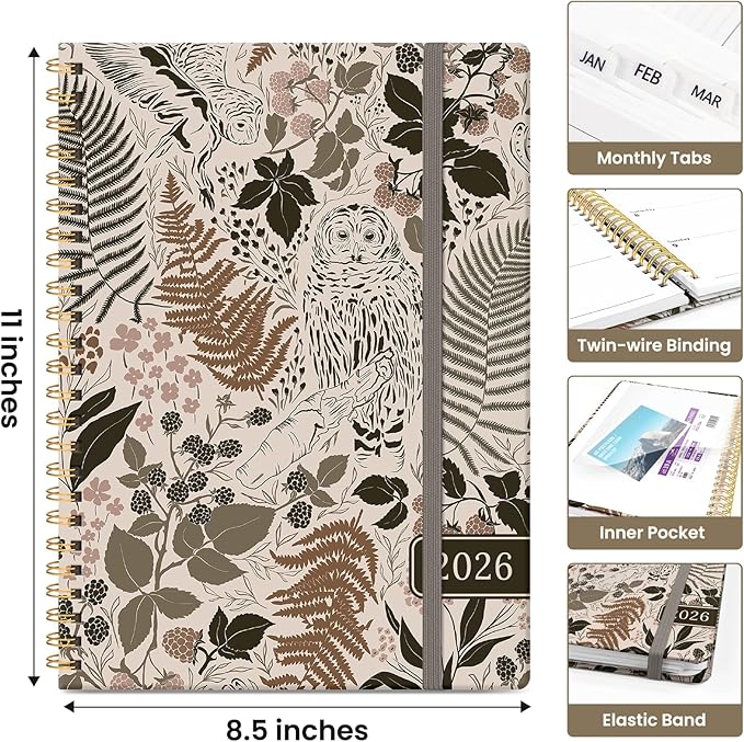 2026 Planner, Monthly and Weekly Calendar Planner for Women, Jan 2026 - Dec 2026, Hardcover Pretty 2026 Agenda Planner Book with Tabs, Spiral Bound, Perfect for School Office Home Supplies, 8.5" x 11" - Magical Forest