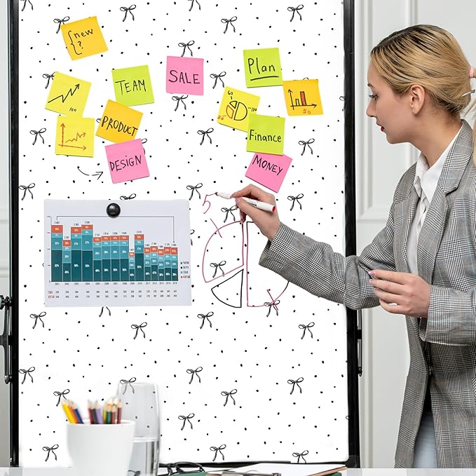 FYSUIMU Bulletin Board Paper - Mini Roll - 17 in x 32.8 Ft White Black Bow Dot Backdrop Decor for Home Office Classroom Party DIY Crafts Supplies