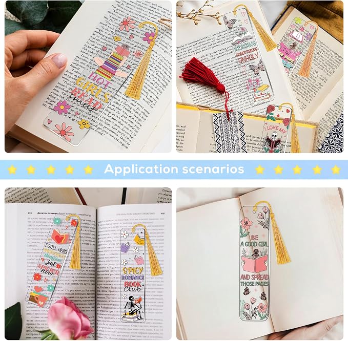 UV DTF Bookmark Wraps - 24 Sheets Smut UVDTF Decals for Acrylic Bookmark Blanks, Double-Sided Printing Rub on Transfer Stickers, Skeleton UV Stickers for Book Lover DIY Crafts