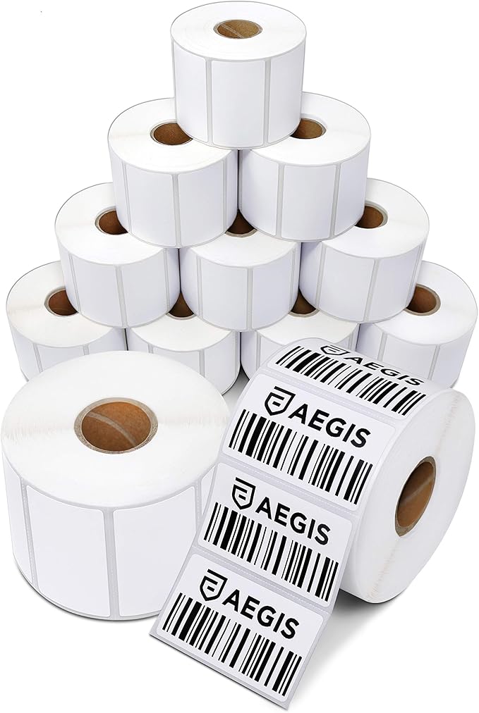 Aegis Adhesives - 2 1/4" X 1 1/4" Direct Thermal Labels (12 Rolls, 1000 Labels/Roll) for Barcodes, Address - Perforated, Compatible with Rollo, Zebra, and Other Desktop Label Printers