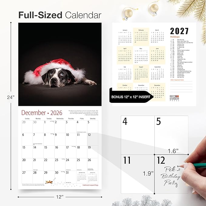 RED EMBER Catahoula Leopard Dogs 2026 Wall Calendar 12 Month | 12" x 24" Open | Thick & Sturdy Paper | Giftable | Cute Puppy Dog Calendar 2026