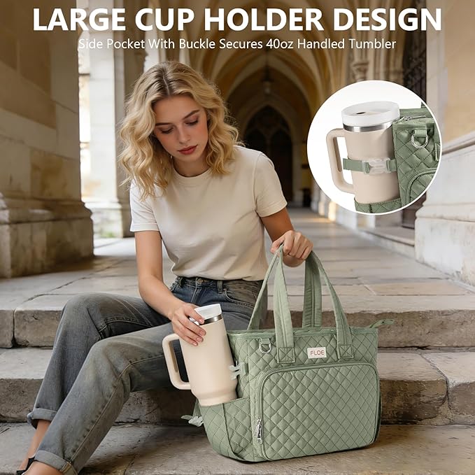 Large Bible Bag for Women Bible Cover Case, Quilted Puffer Bible Tote Bag Church Bag w/Shoulder Strap, Bible Study Supplies Journaling Kit Accessories Tabs, Mothers Day Christian Gifts for Women Mom