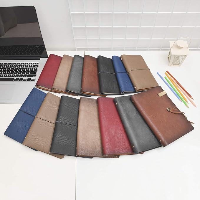 Wonderpool Leather Journal A6 Refillable 6 Ring Binder Notebook with Lined Paper and Pen,Writing Diary for Work Travel and Agenda Plan (A6, Wine red)