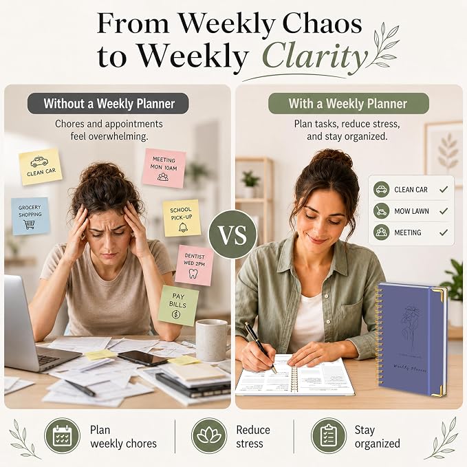 Undated Weekly Planner, Weekly To Do List Notebook with Goal & Habit Tracker Organizer, A5 Hardcover Weekly Planner for ADHD, Office School Home Supplies, Reduces Stress and Boosts Productivity - Purple