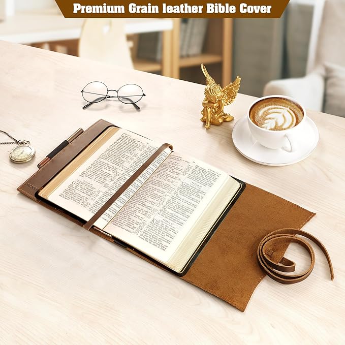 Jack&Chris Leather Bible Cover, Leather Book Cover for Men and Women, Bible Holder Strap Bible Cover Gifts, JC61-8L