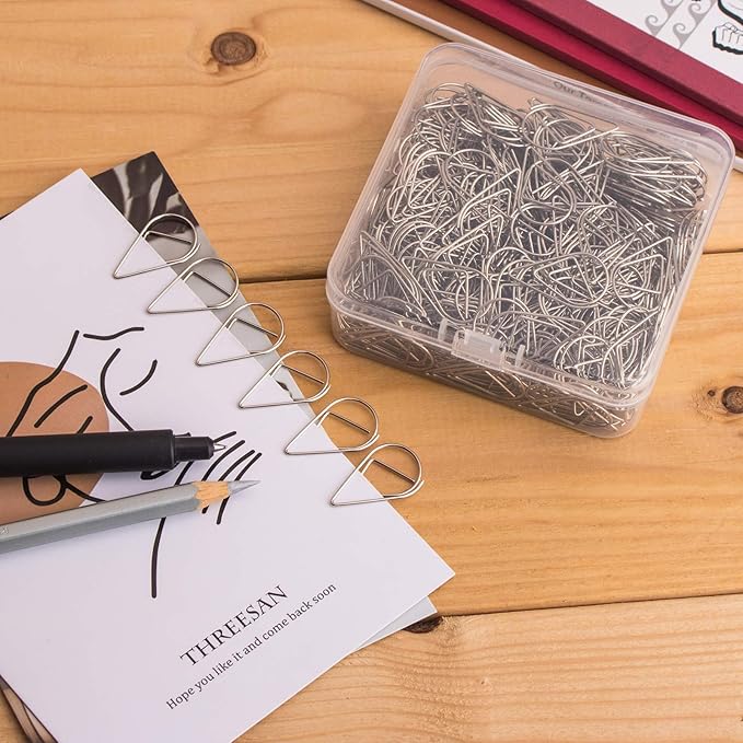 300 Pieces Silver Cute Paper Clips Smooth Stainless Steel Drop-Shaped Wire Small Paperclips for Office Supplies Wedding Women Girls Kids School Students Paper Document Organizing by VENCINK