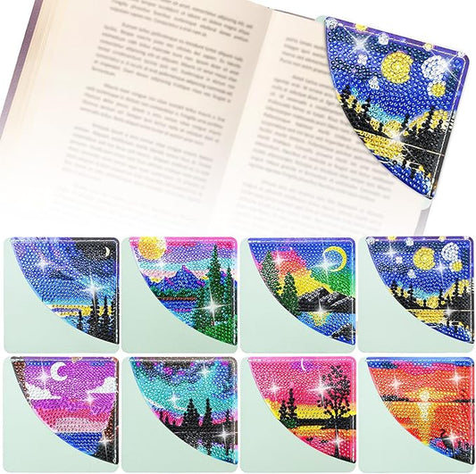 8 Pcs Diamond Painting Bookmark, DIY Corner Book Makers for Adults Book Lovers, Diamond Dot Art Beginners, Small Diamond Art Kits, Paint by Art Crafts Gift for Women Girls (Moon Sceen