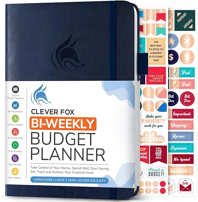Clever Fox Bi Weekly Budget Planner – Undated Financial Organizer Book – Expense Tracker, Budgeting & Bill Notebook, A5 (Blue)