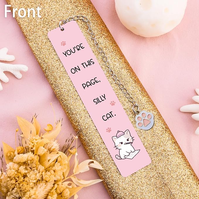 Cute Cat Book Marks for Reading Women Bookish Gifts for Cat Lovers Funny Animals Bookmark for Book Cats Lover Kids Silly Cats Pink Stainless Steel Bookmark