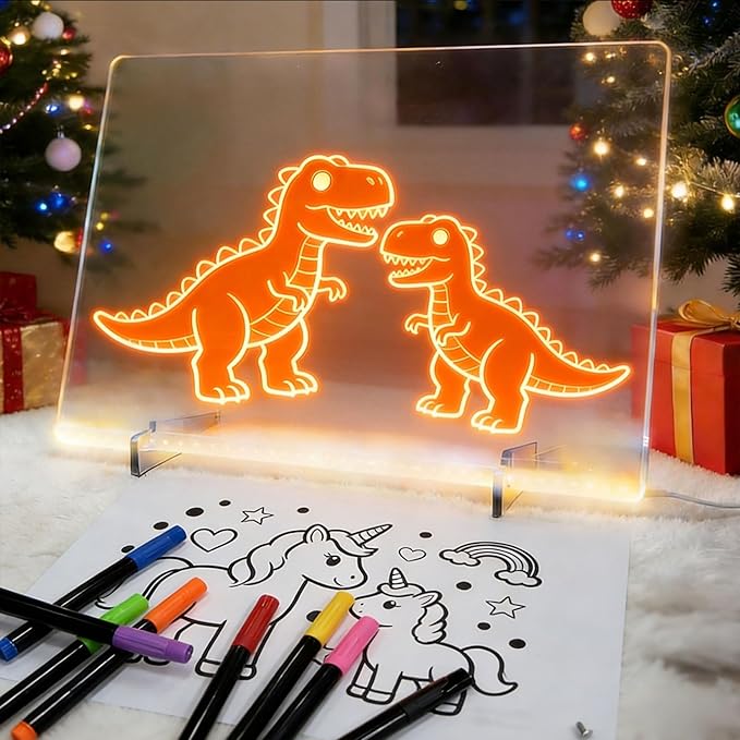 LED Drawing Board 2 Pack, 14x10 Inch Acrylic LED Note Board, Light Up Glow Memo Message Lumiboards, LED Neon Art Magic Pad w/ 7 Markers, Christmas Birthday Gift for Kids Girls Teens