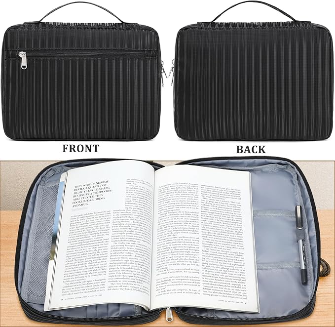 JIANYA Bible Cover Case, Bible Book Cover Carrier Bag with Handle and Zippered Pocket, Bible Carrying Case, Black