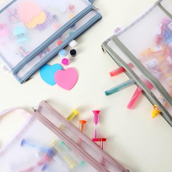 cobee 10 Pcs Mesh Zipper Pouch Bags, Colored Double-Layer Nylon Organizer Bags with Handles Building Block Sets Toy Storage Bags for School Office Games(5Pcs A4+5Pcs A5)