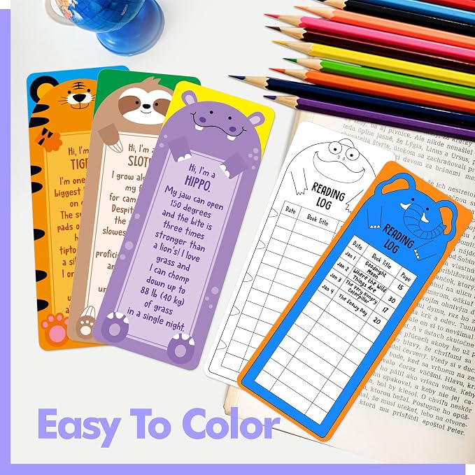120 PCS Animal Fact Bookmarks, 30 Animal Designs Double-Sided Paper Bookmarks with PET Film, Reading Log Marks for Kids, Students, Adults, Book Lovers (2.4” x 6.1”)