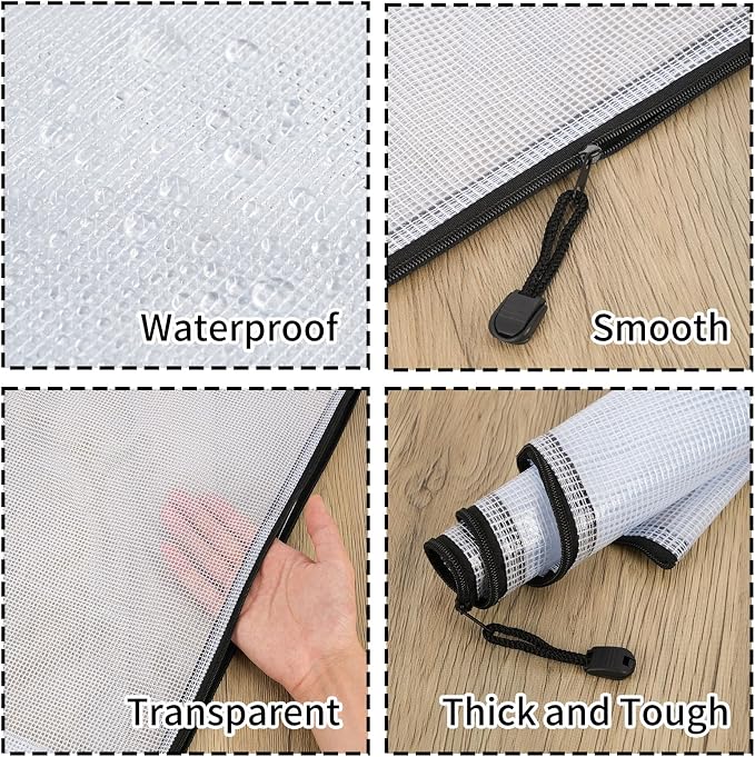 EOOUT 12pcs A3 Mesh Zipper Pouch Bags, Black Reusable Zipper Bags for Organizing Storage, Waterproof Puzzle Bag, Zipper Bags for Board Game Storage and School Office Supplies