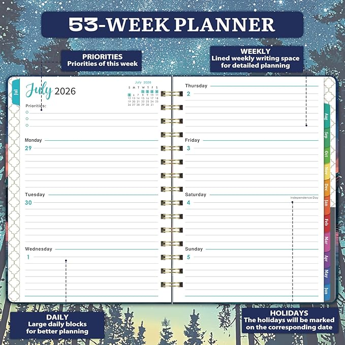 Planner 2026-2027 - Jul. 2026 - Jun. 2027, Planner 2026-2027 Weekly and Monthly, Academic Planners with Colorful Tabs, Inner Pocket, 6.4" x 8.5"