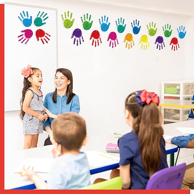 60 PCS Colorful Handprint, Hand Accents Cut-Outs Bulletin Board Classroom Decoration in 10 Colors DIY Crafts Project Party Supplies for Kids Teacher Student Back to School, 5” x 4”