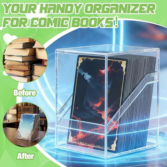 Novabright 2 Pack Clear Acrylic Comic Book Storage Boxes, 7.9 x 7.5 x 11.4 Inch Comic Book Organizer Boxes, Sturdy Bins Cabinets with Lids, Suitable for Magazine Collection and Displaying Collectible