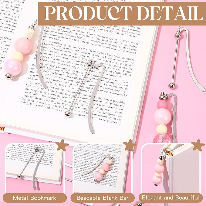 Dunzoom 50 Pcs Beadable Bookmarks DIY Metal Blank Bar Bookmark for Beads Modern Bead Craft Jewelry Pendant Charm Gift for Book Lovers Student Teacher Office Supplies(Silver)